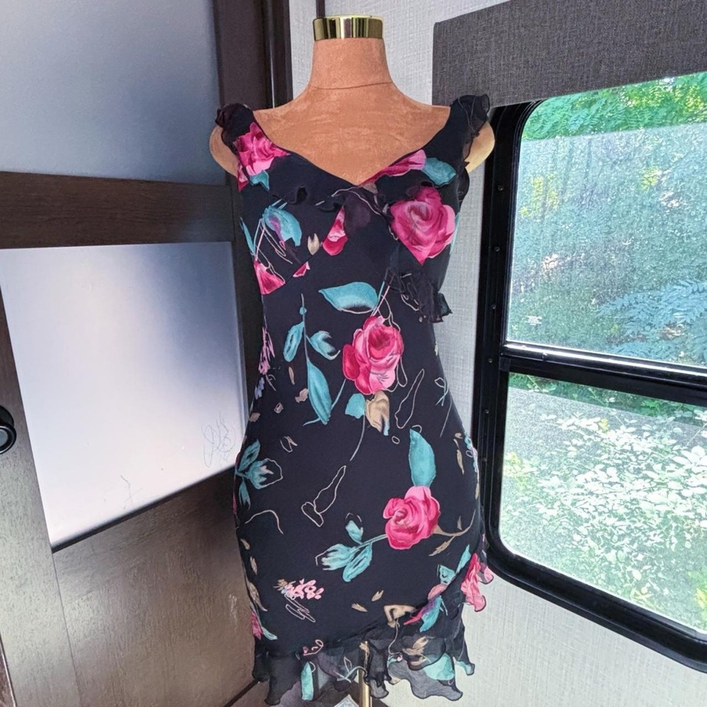 JONATHAN MARTIN Y2K 100% Silk Floral Dress Size 8